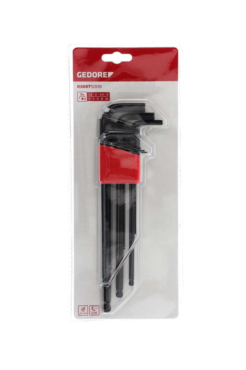GEDORE red R36675009 - Jeu de clés Allen à tête sphérique, hexagonales, 1,5-10 mm, 9 pièces