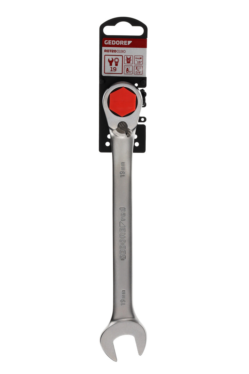 GEDORE red R07200190 - Clé combinée à cliquet avec levier de changement de vitesse, 19 mm L=245 mm