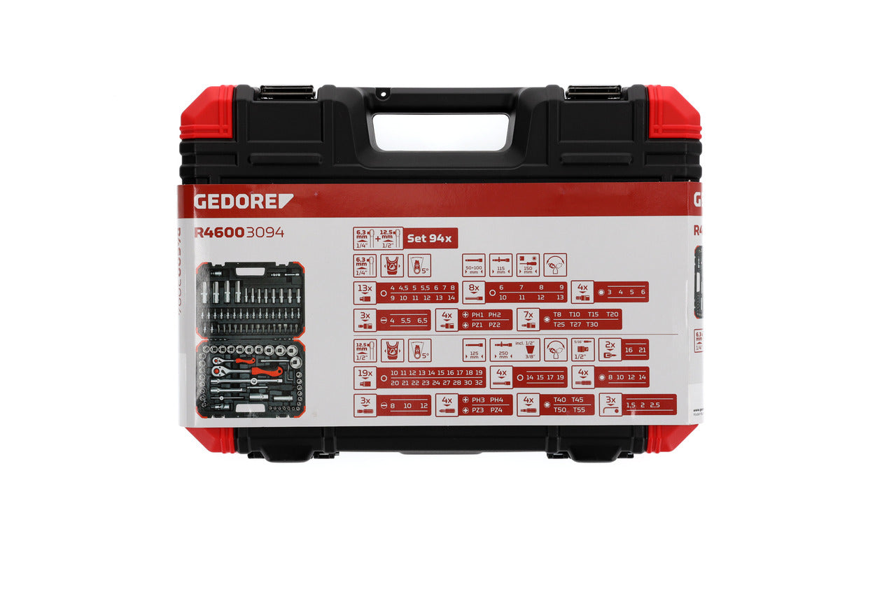 GEDORE red R46003094 - Jeu de douilles 1/4" et 1/2" en coffret avec 94 outils