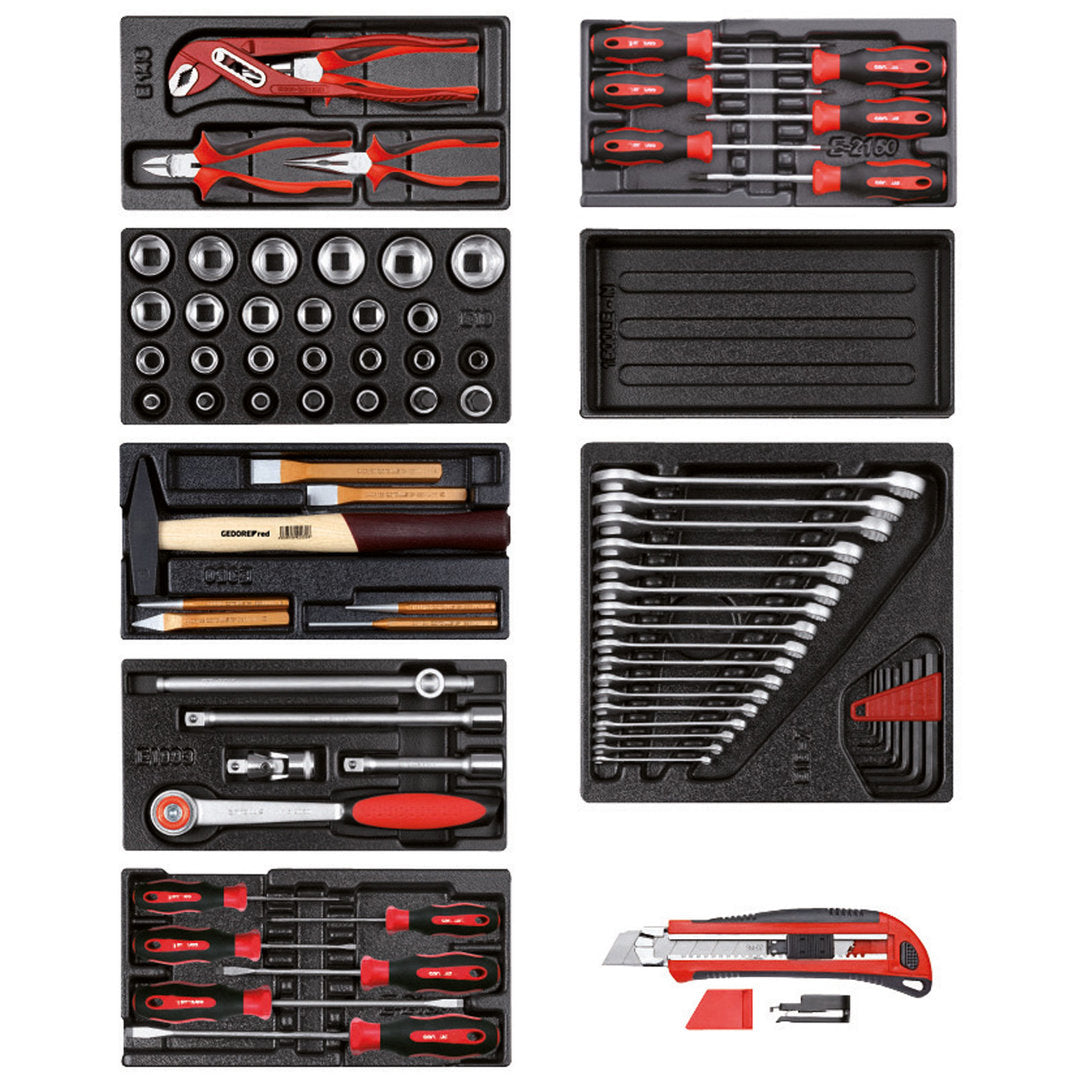 GEDORE red R21010000 - Jeu d'outils en 8 modules plastiques + cutter, 82 pièces