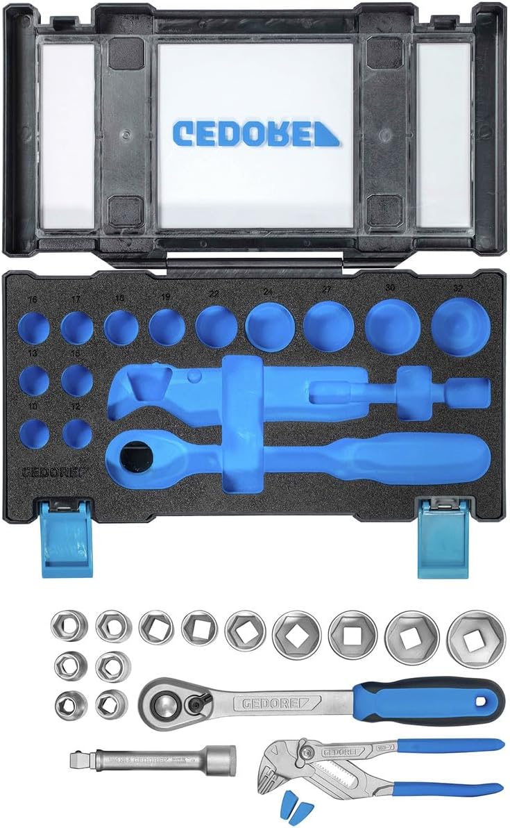 GEDORE 19 DMU 183 - Juego de llaves de vaso 1/2" con tenaza llave (3416121)