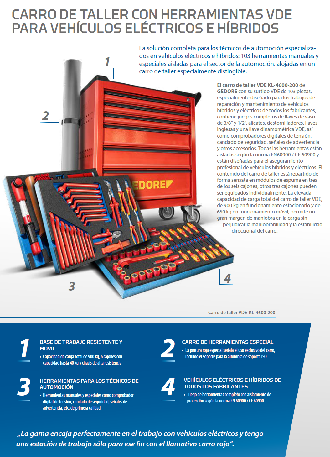 GEDORE Automotive KL-4600-200 - Chariot à outils avec assortiment d'outils isolés VDE
