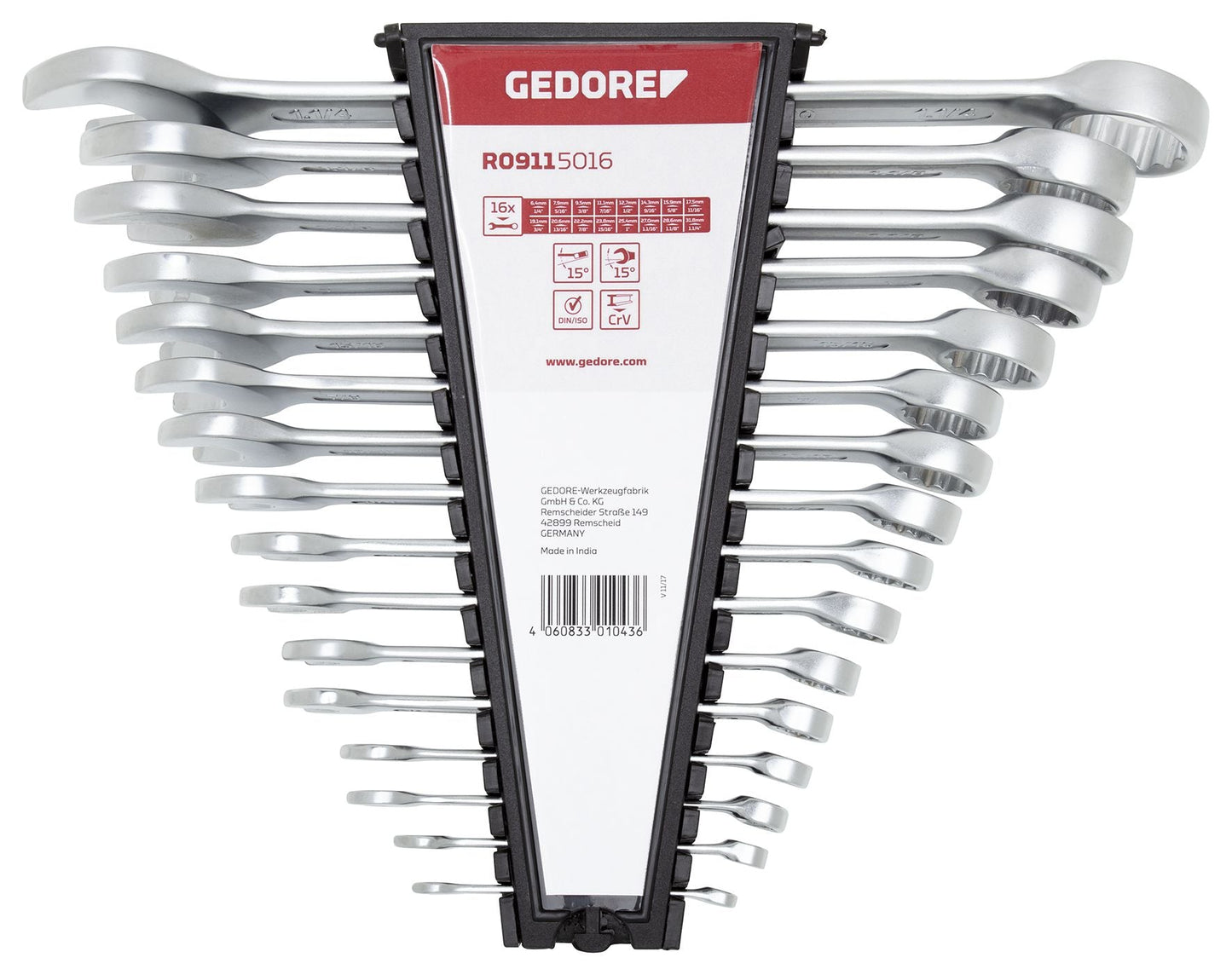 GEDORE red R09115016 - Jeu de clés mixtes en pouces AF 1/4"-1.1/4", 16 pièces