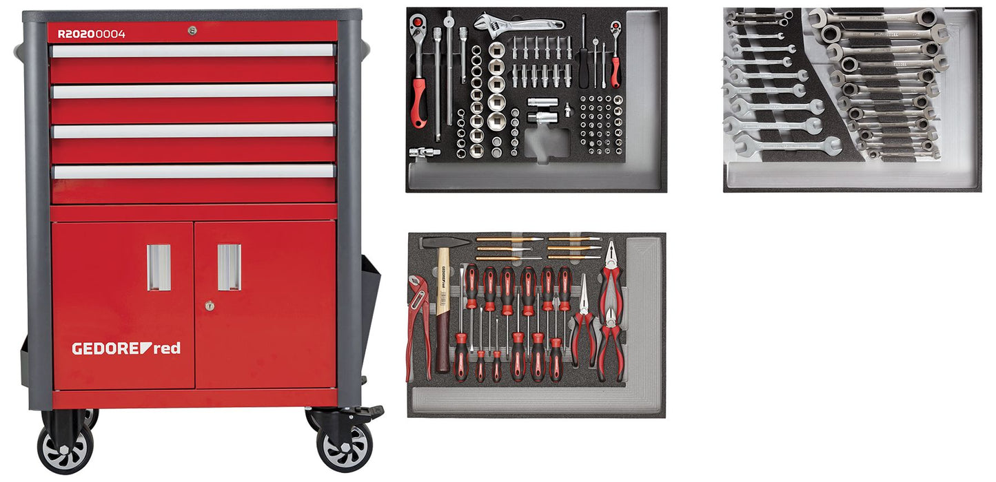 GEDORE red R22041004 - Juego de herramientas en carro de herramientas WINGMAN rojo 129 piezas