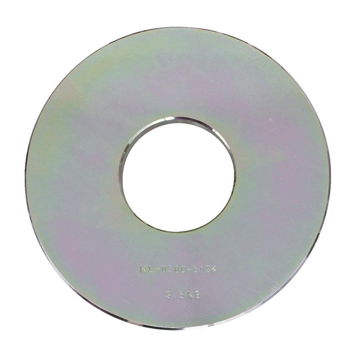 KL-0500-6034 - Peso 3,5 kg: Arandela metálica circular con orificio central y grabado numérico