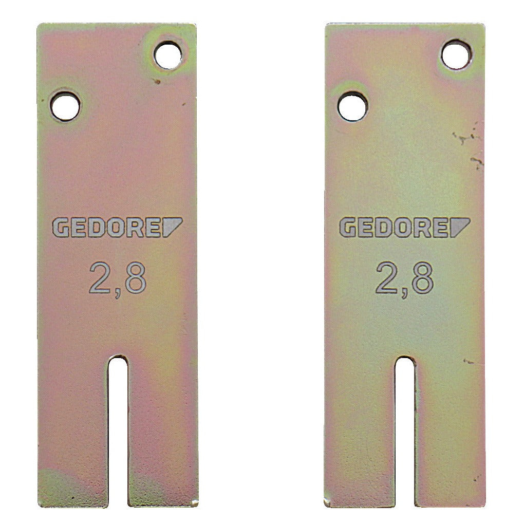 KL-0120-812 - Juego de adaptadores de 2,8 mm: Dos láminas metálicas planas con ranura y dos orificios, marcadas 2,8