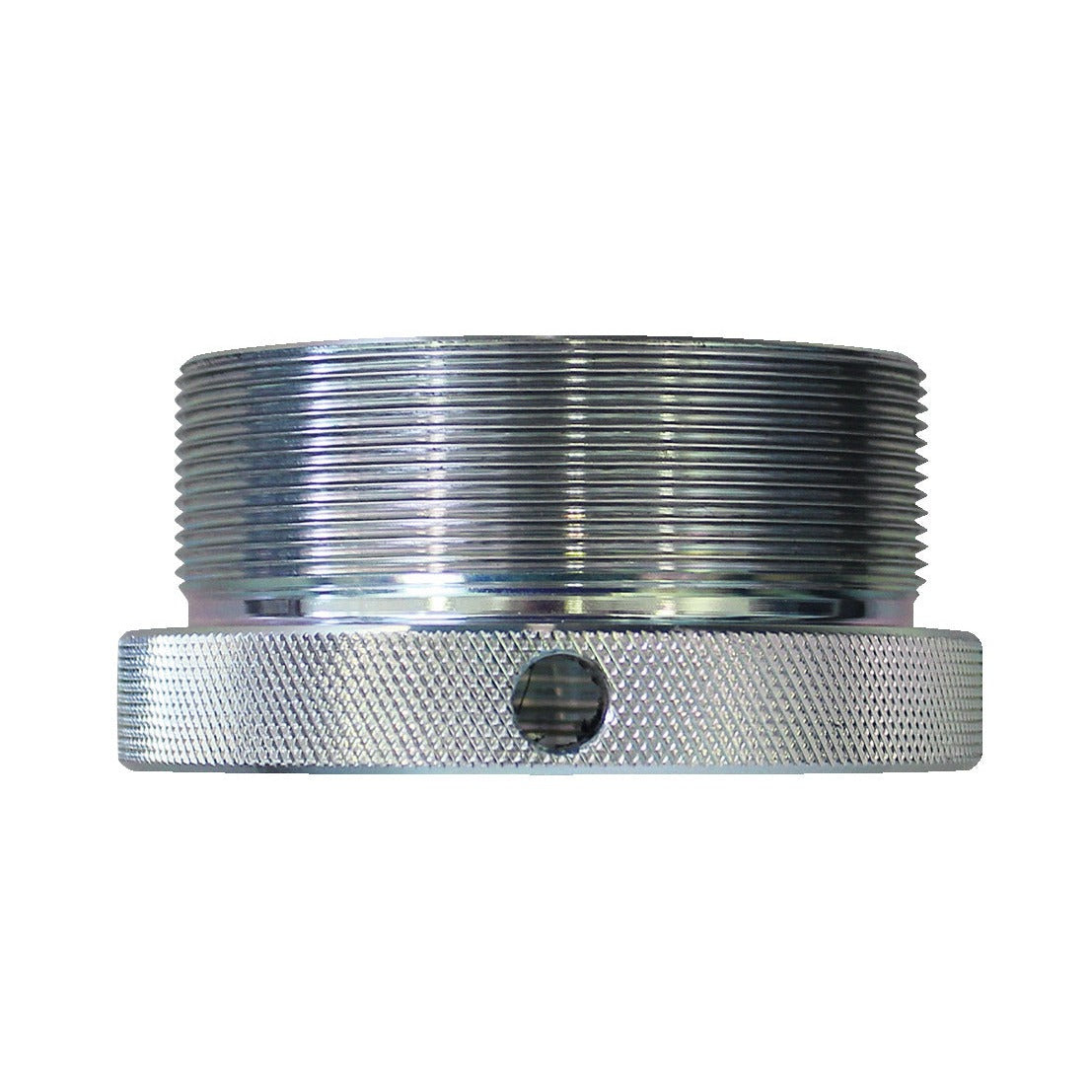 KL-1005-8001 - Adaptador 2 3/4"-16 EE.UU. a G1: Pieza metálica cilíndrica con rosca exterior y base moleteada con orificio