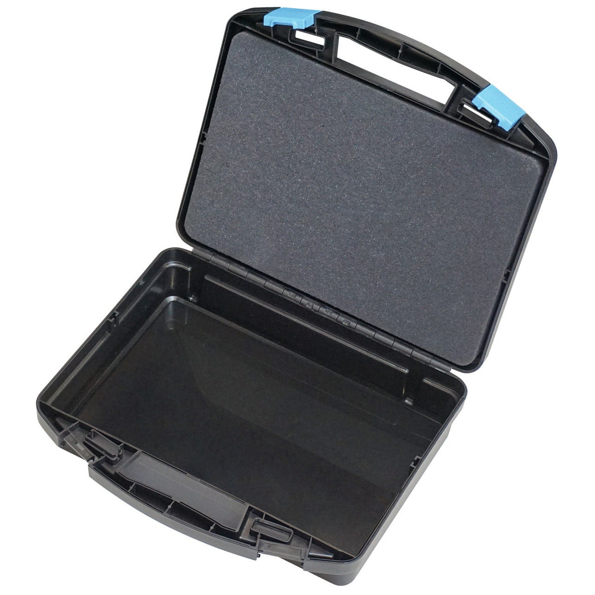 KL-4990-9274 - Maletín de plástico (vacío): Maletín de plástico negro abierto con espuma en la tapa, vacío por dentro