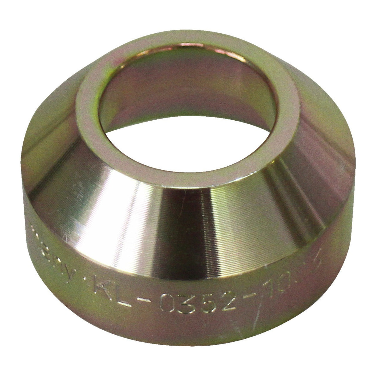 KL-0352-1003 - pieza de presión: Anillo metálico cónico con orificio central y grabado láser
