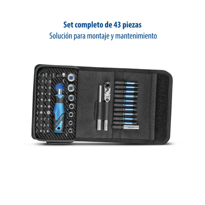 TC 666 MK-043 – Kit de puntas y vasos 1/4" con carraca multifuncional (Ready to Fix), 43 piezas