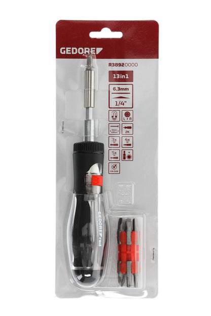 GEDORE red R38920000 - Tournevis à cliquet télescopique 1/4" 13 en 1