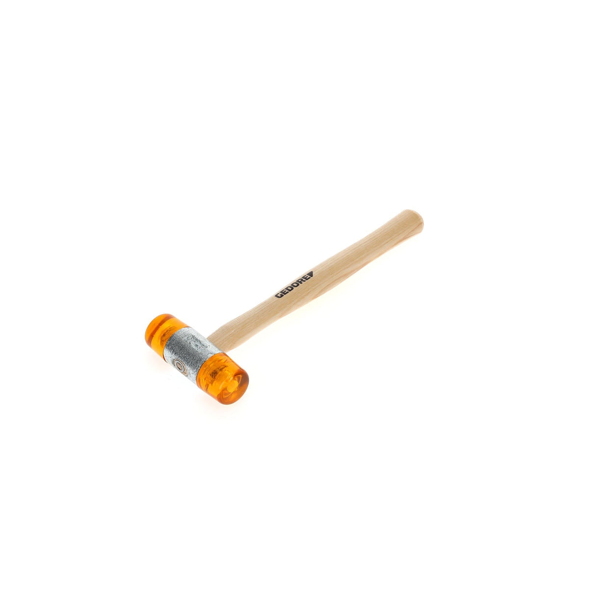 224 E - Martillos de bocas de plástico con mango de madera de fresno: Mazo con cabezas de plástico naranja y mango de madera