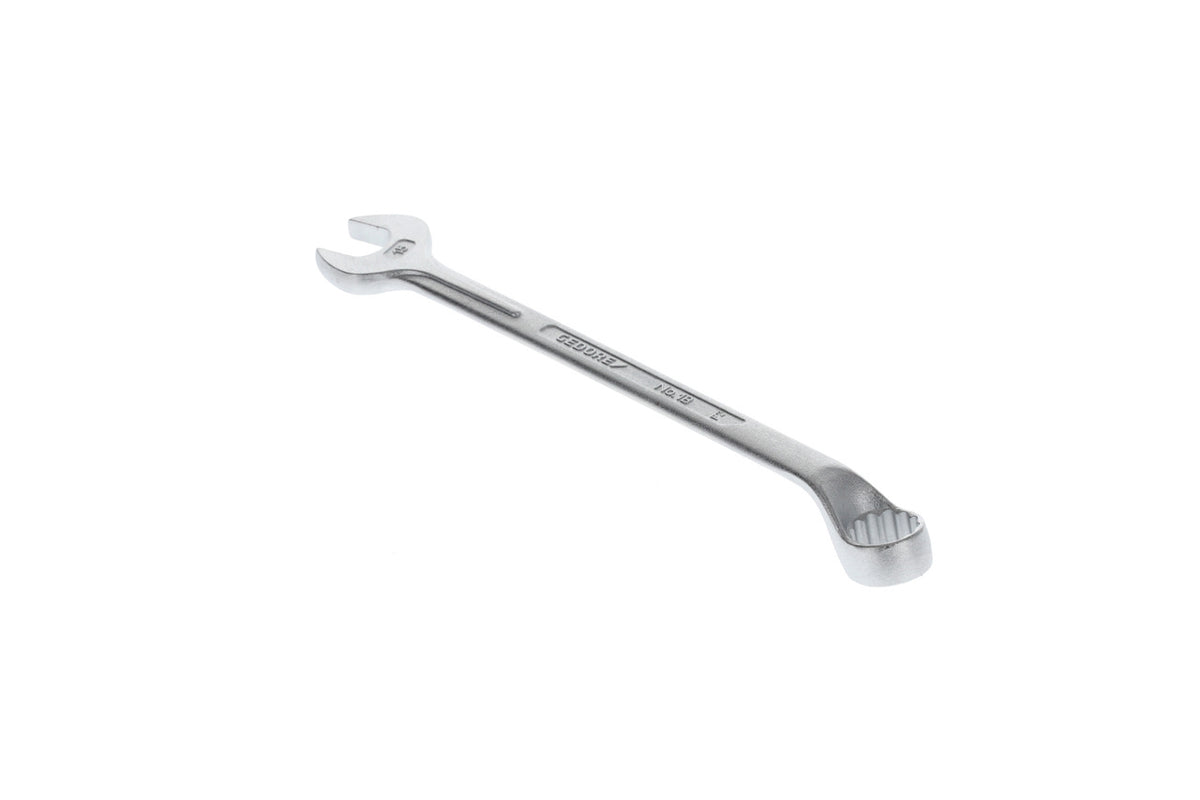 Llave Combinada Acodada, 15mm: Llave combinada acodada, boca abierta y extremo poligonal en acero cromado