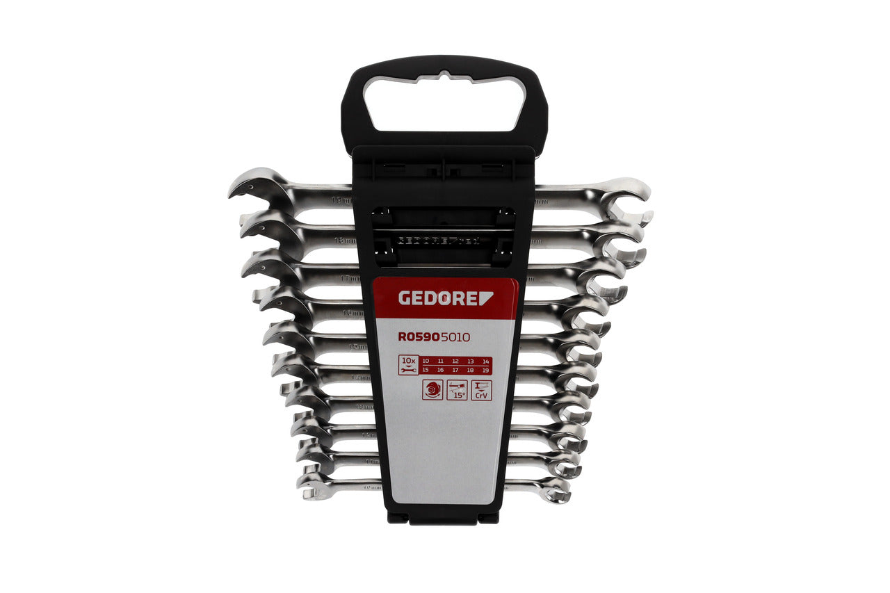 GEDORE red R05905010 - Jeu de 10 clés mixtes à cliquet ouvertes, 10-19 mm