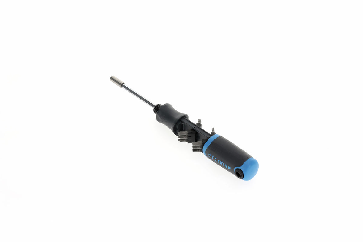 Tournevis à cliquet avec réservoir (12 embouts) 1/4"