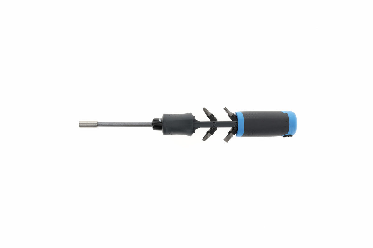 Tournevis à cliquet avec réservoir (12 embouts) 1/4"
