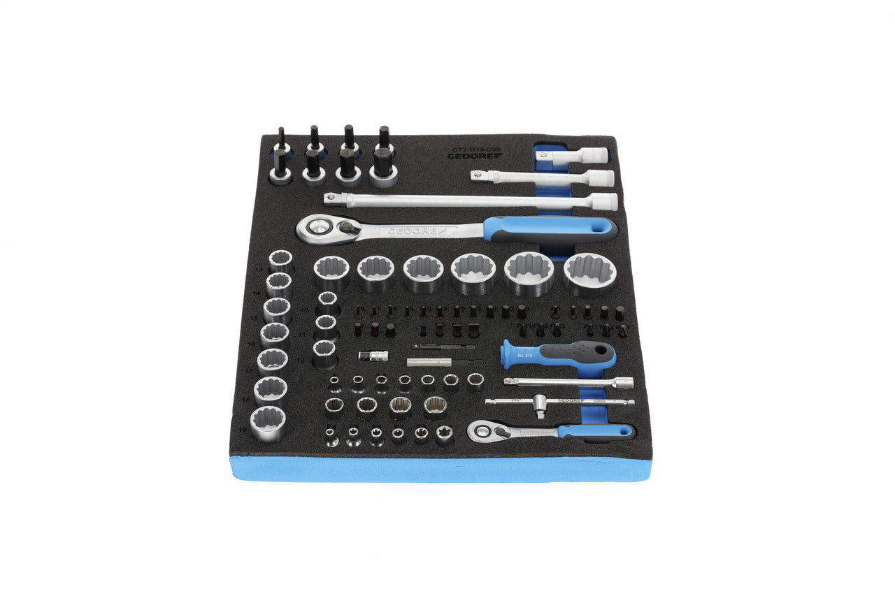 Juego de vasos y puntas 1/4"+1/2" (módulo Check-Tool) Gedore TS CT2-D19-D20 · 81 piezas
