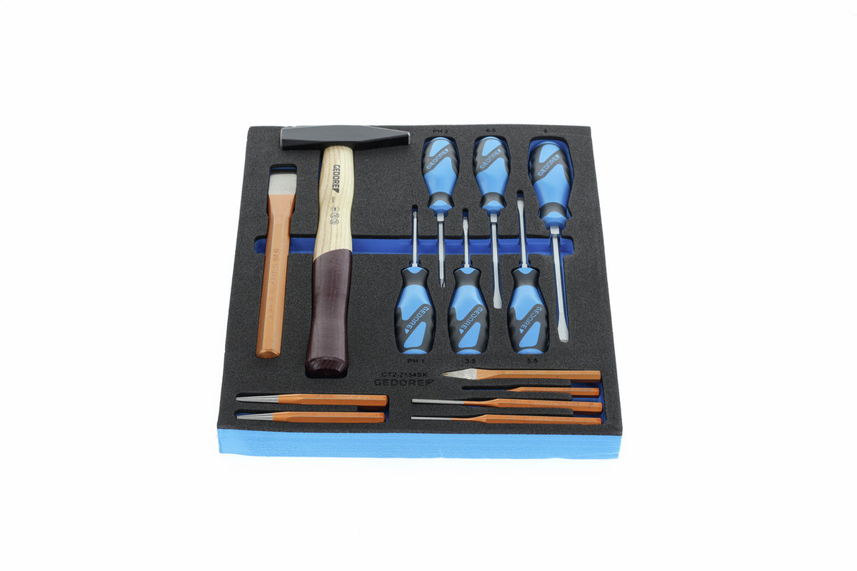 TS CT2-2154SK-119 - Assortiment de tournevis et outil à frapper dans un module en mousse Check-Tool double corps, 14 pièces