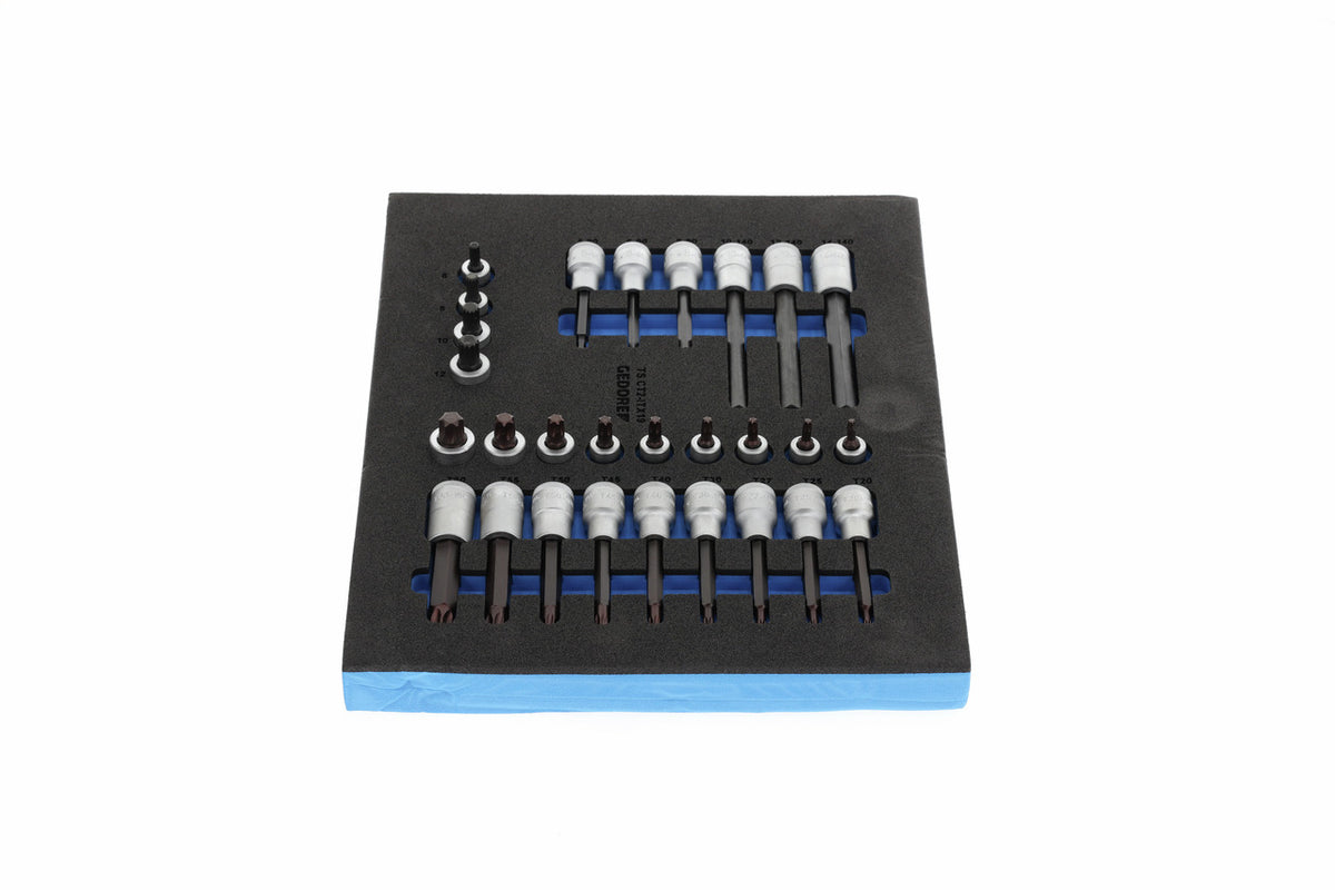 TS CT2-ITX19 - Jeu de douilles tournevis 1/2" sur module en mousse Check-Tool bi-matière, 28 pièces