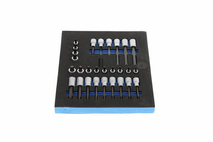 TS CT2-ITX19 - Jeu de douilles tournevis 1/2" sur module en mousse Check-Tool bi-matière, 28 pièces