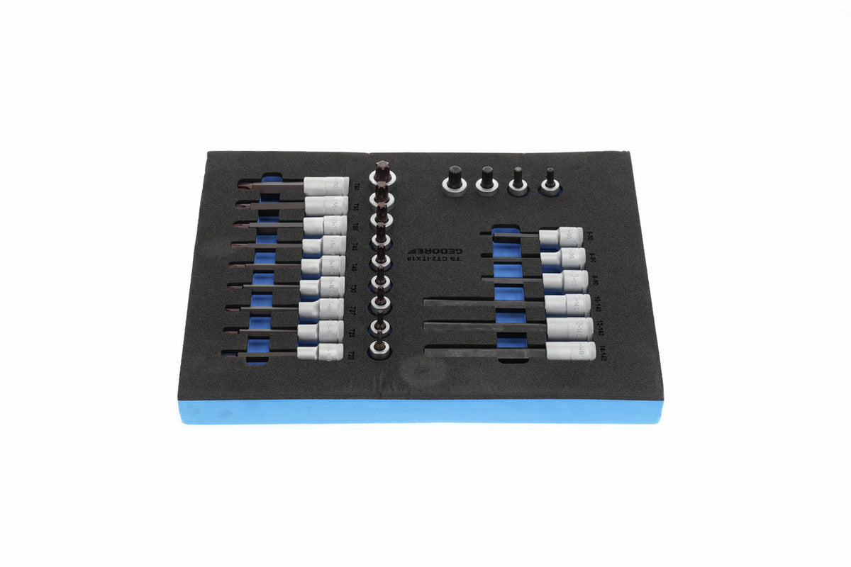 TS CT2-ITX19 - Jeu de douilles tournevis 1/2" sur module en mousse Check-Tool bi-matière, 28 pièces