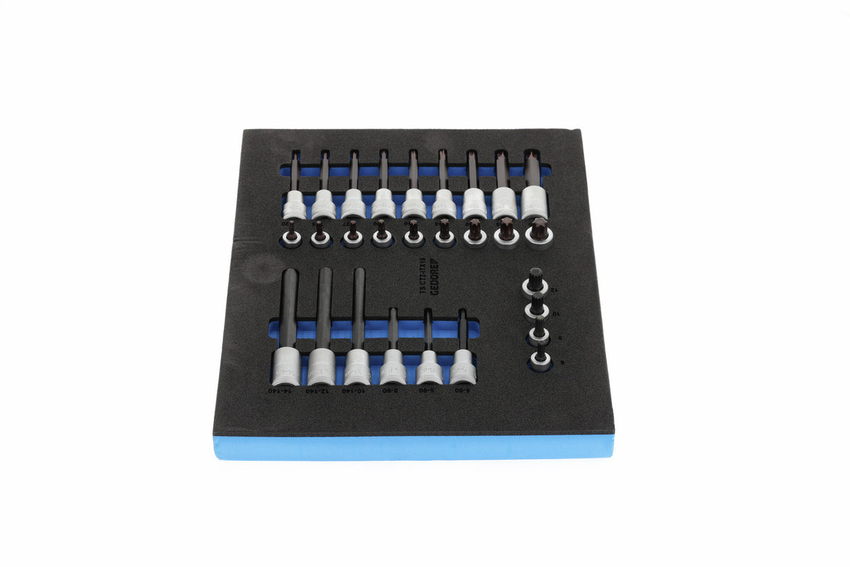 TS CT2-ITX19 - Jeu de douilles tournevis 1/2" sur module en mousse Check-Tool bi-matière, 28 pièces