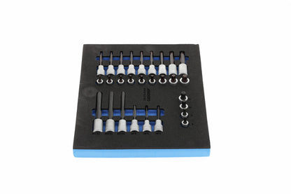 TS CT2-ITX19 - Jeu de douilles tournevis 1/2" sur module en mousse Check-Tool bi-matière, 28 pièces