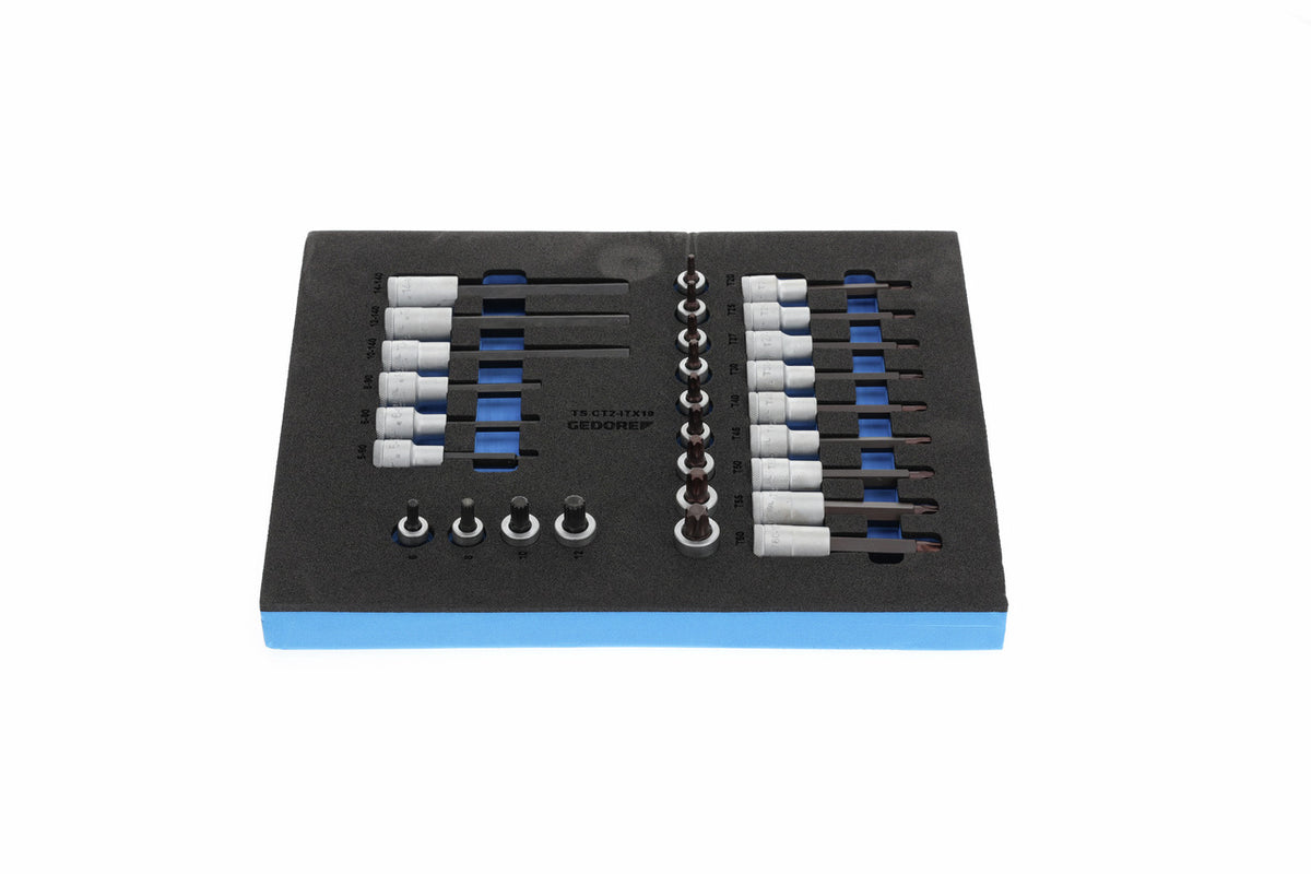 TS CT2-ITX19 - Jeu de douilles tournevis 1/2" sur module en mousse Check-Tool bi-matière, 28 pièces