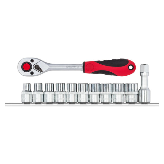 GEDORE red R69008012 - Llave de vaso + carraca 1/2" hexagonales con carril, 12 piezas