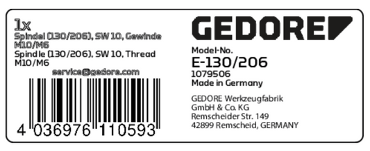 GEDORE E-130/206 - Broche de rechange pour 1.30/2