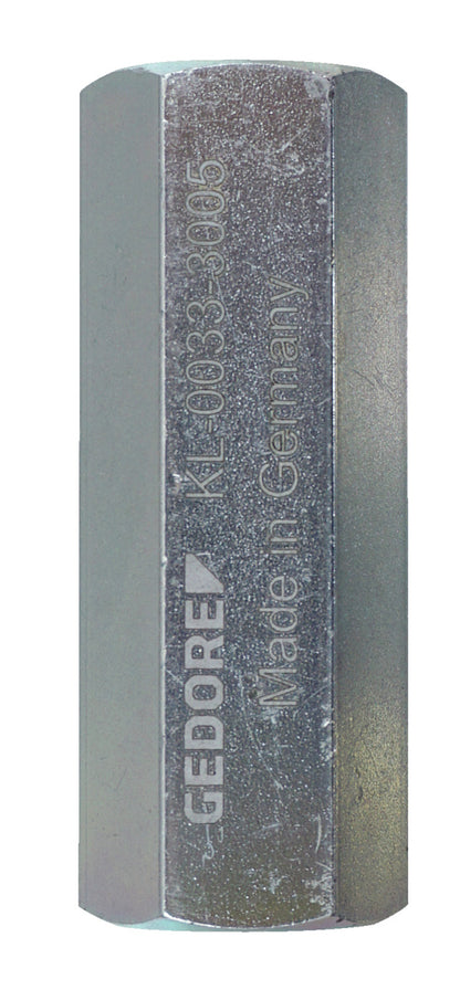 KL-0033-3005 - Tuerca de ajuste larga: Pieza metálica hexagonal con grabado láser de marca y referencia