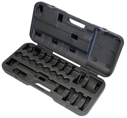 KL-0039-0119 - Contendor de plastico: Maletín de plástico negro abierto, vacío, con espuma moldeada para herramientas