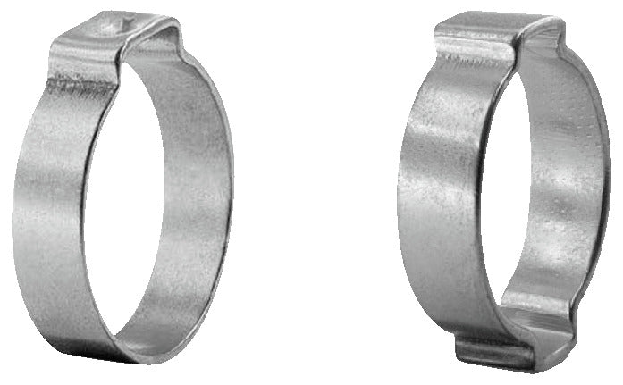 KL-0121-96 B - Alicates para abrazaderas de manguera: Dos abrazaderas metálicas de una oreja, vista frontal y lateral