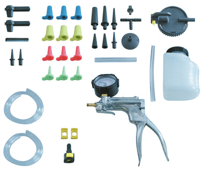 KL-0124-41 K - Bomba manual para presión positiva y negativa en la caja: Kit con adaptadores de colores, tapones, tubos