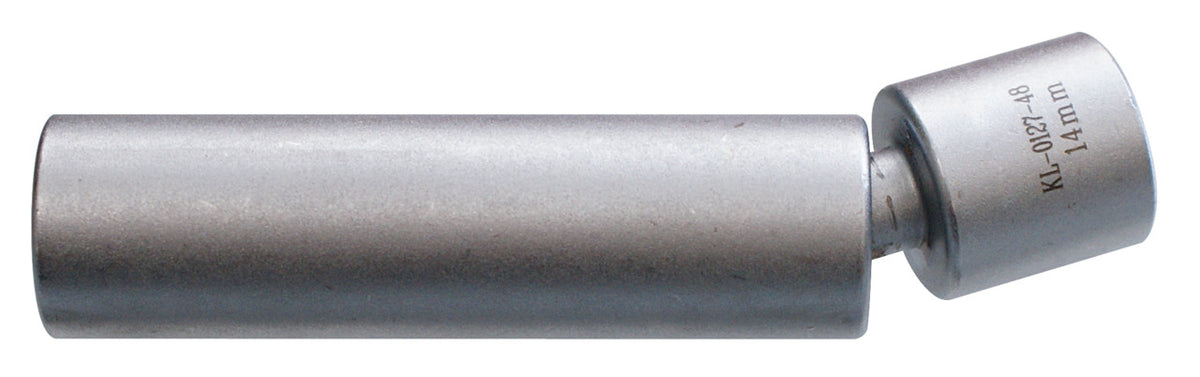 KL-0127-48 - Llave de vaso para bujías con junta SW14: Herramienta cilíndrica metálica con extremo articulado