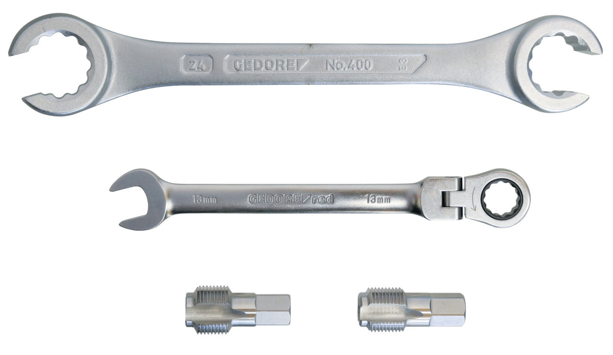 KL-0132-14 K - Kit de reparación de roscas para sensor de escape: Llaves de tubo con bocas abiertas y una carraca