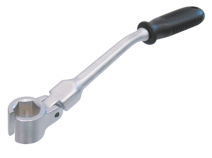 KL-0132-82 A - Llave de vaso angular SW22: Llave de vaso articulada con mango ergonómico negro y cabeza hexagonal abierta