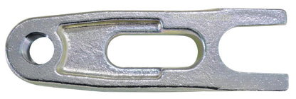 KL-0165-1301 - Horquilla 27mm: Horquilla metálica con orificio circular y ranura ovalada bifurcada