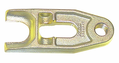 KL-0165-3101 - Horquilla 34mm: Horquilla metálica dorada con muesca en U y orificio circular en un extremo