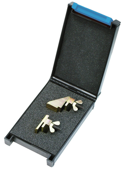 KL-0183-70 K - Juego de herramientas para correas acanaladas elásticas: Estuche abierto con dos piezas metálicas de sujeción