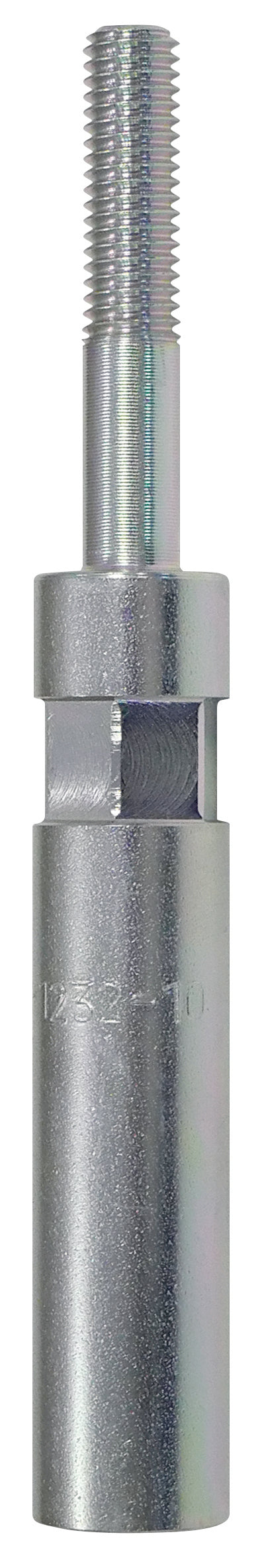 KL-0186-1232-10 - Perno de soporte 120mm: Perno metálico con rosca larga, cuadradillo hembra y vástago cilíndrico grabado