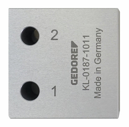 KL-0187-1011 - herramienta de calibración: Placa metálica con dos orificios numerados 1 y 2 y grabado Made in Germany