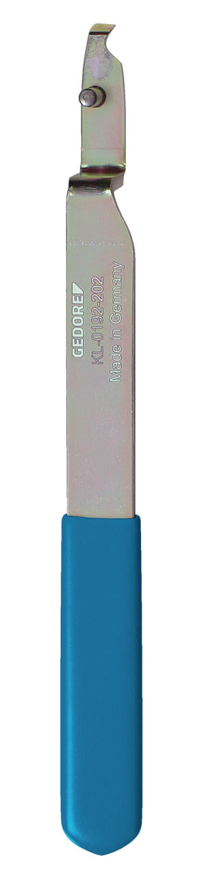 KL-0192-202 - Gancho: Herramienta con gancho articulado metálico y mango azul