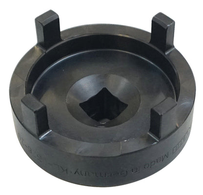 KL-0326-20 - Llave de pasador Mercedes Clase M rótula: Vaso negro con cuatro pasadores salientes y cuadradillo hembra central