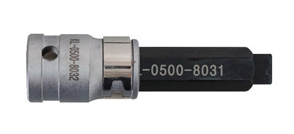 KL-0500-803 - Herramienta de reinicio DMF: Adaptador metálico con vástago hexagonal negro y cuerpo cilíndrico plateado