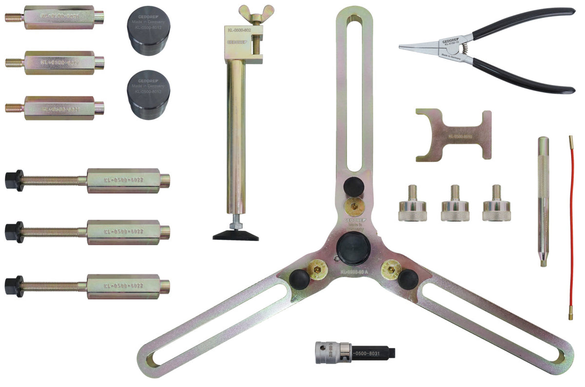 KL-0500-80 KA - Kit de herramientas base para doble embrague: Kit con brazo triaxial, adaptadores, alicates, extractor
