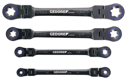GEDORE Automotive KL-4443-30 - Juego de 4 llaves TORX® de carraca con doble articulación