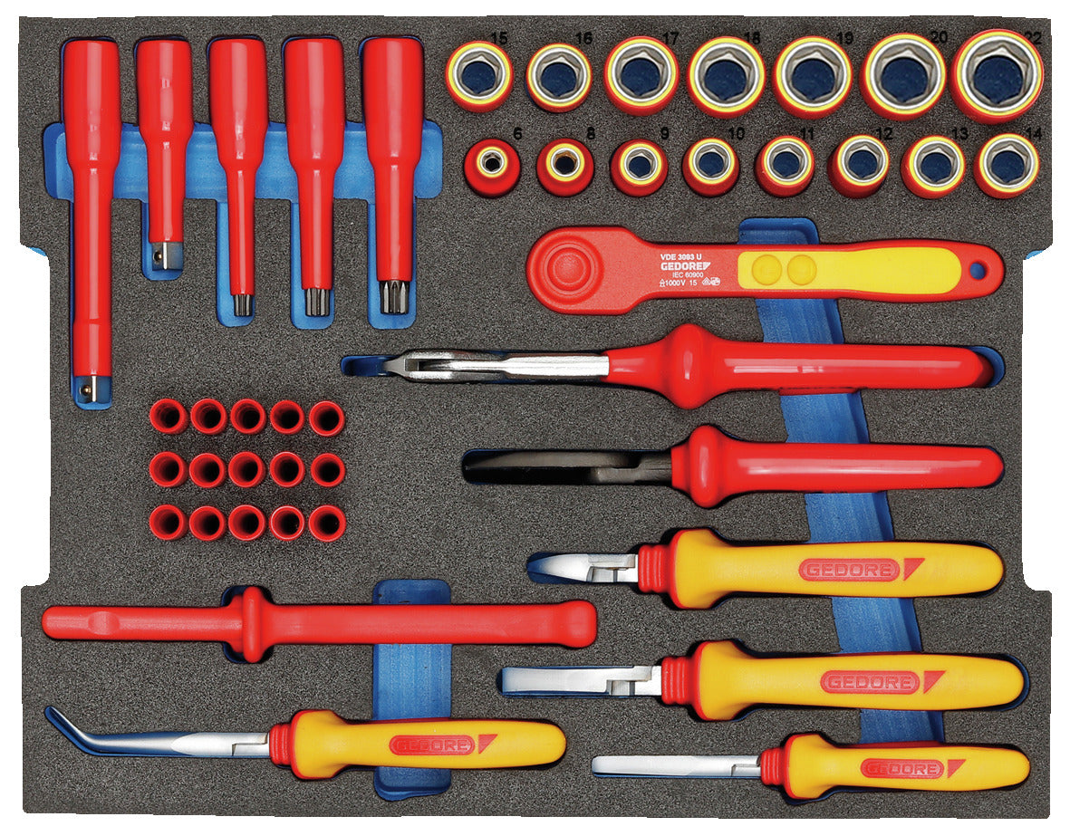 KL-4600-10 Z - VDE-tool HYBRID incl. suplemento: Juego de herramientas aisladas rojas y amarillas