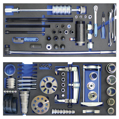 KL-4999-250 - Carro de taller "Rodamientos y bujes": Set de herramientas para rodamientos con extractor, casquillos