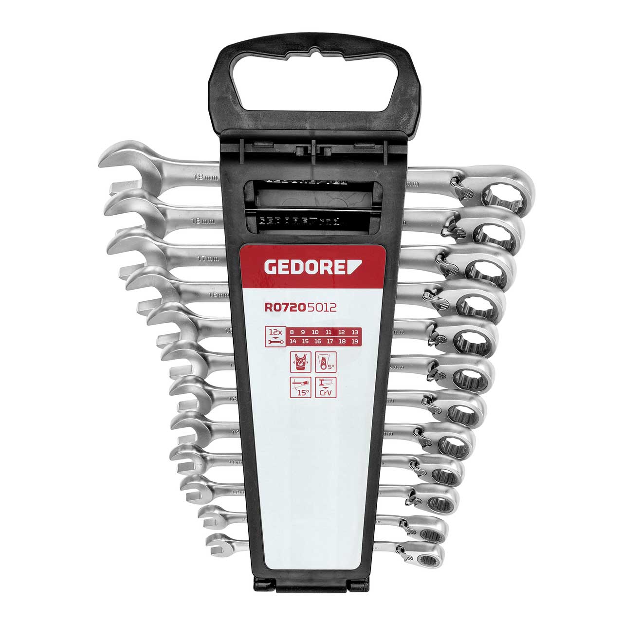 GEDORE red R07205012 - Jeu de 12 clés à cliquet combinées 8-19 mm
